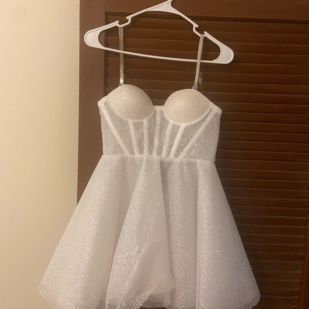 White sparkles corset dress with removable straps